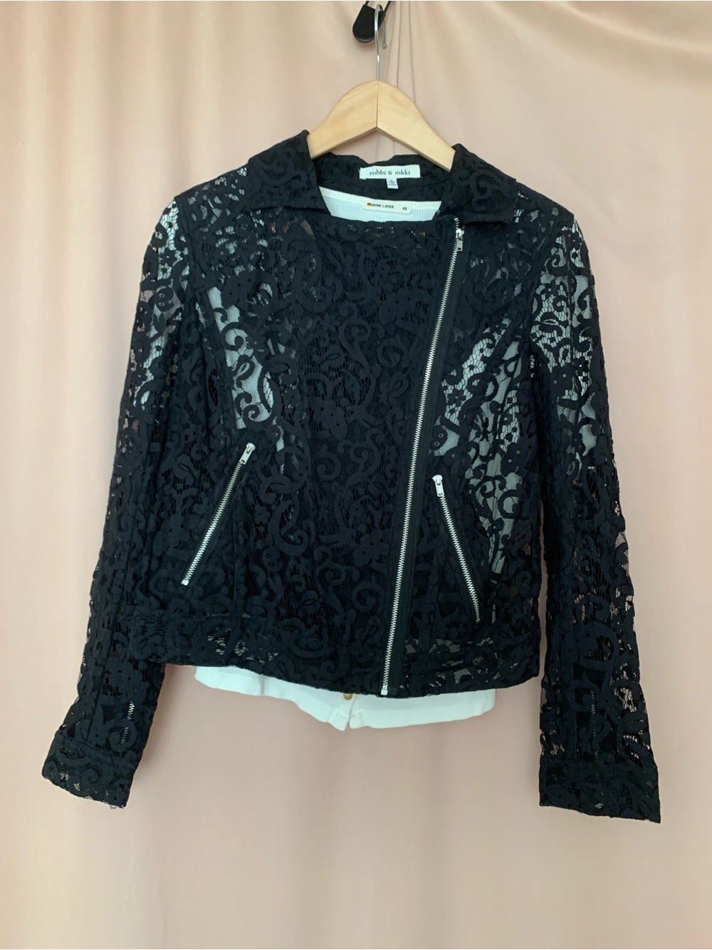 Robbi & Nikki Black Lace Asymmetrical Moto Jacket